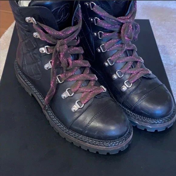 Chanel Black Boots Calfskin Lace Up